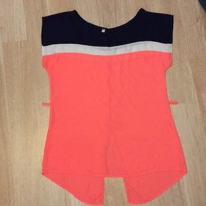 Blue, pink and white top